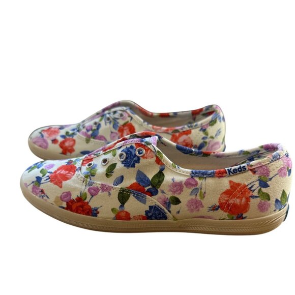 Keds Size 7  Floral Slip-On Canvas White Multicolor Casual Sneaker Shoes - Picture 9 of 12